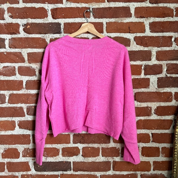 🩷 J.Crew 100% Cropped Cashmere Sweater in Hot Pink – Size L - Picture 2 of 2